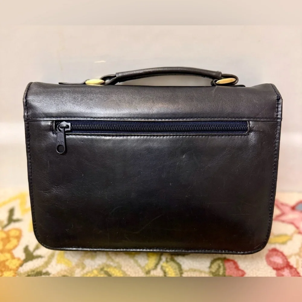 RARE 90’s Vintage GIORGIO BEVERLY HILLS Black Leather Top Handle Bag - Picture 2 of 16